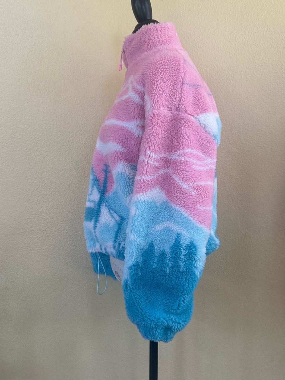 Beach Riot Leona Slopes Sherpa 1/4 Zip Pullover Pink Blue Ski Print Small EUC! - Picture 5 of 10